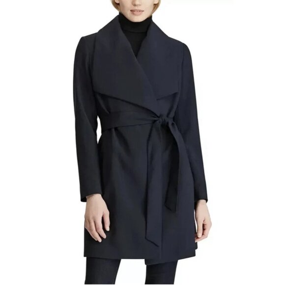 Lauren Ralph Lauren Women's Crepe Belted Wrap Coat Navy Size M MSRP $200